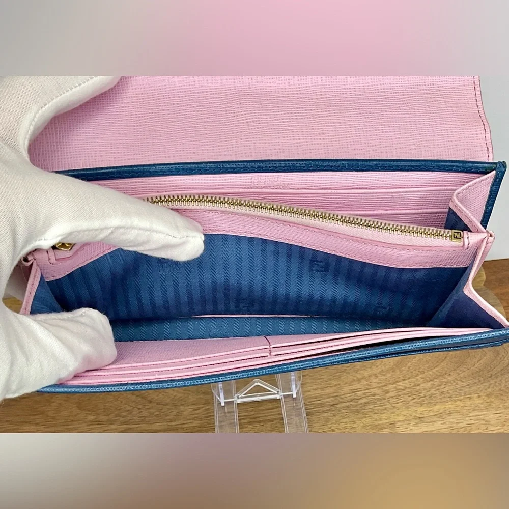Fendi 2Jours Envelope Continental Wallet in Blush Pink and Blue Leather - Picture 9 of 15